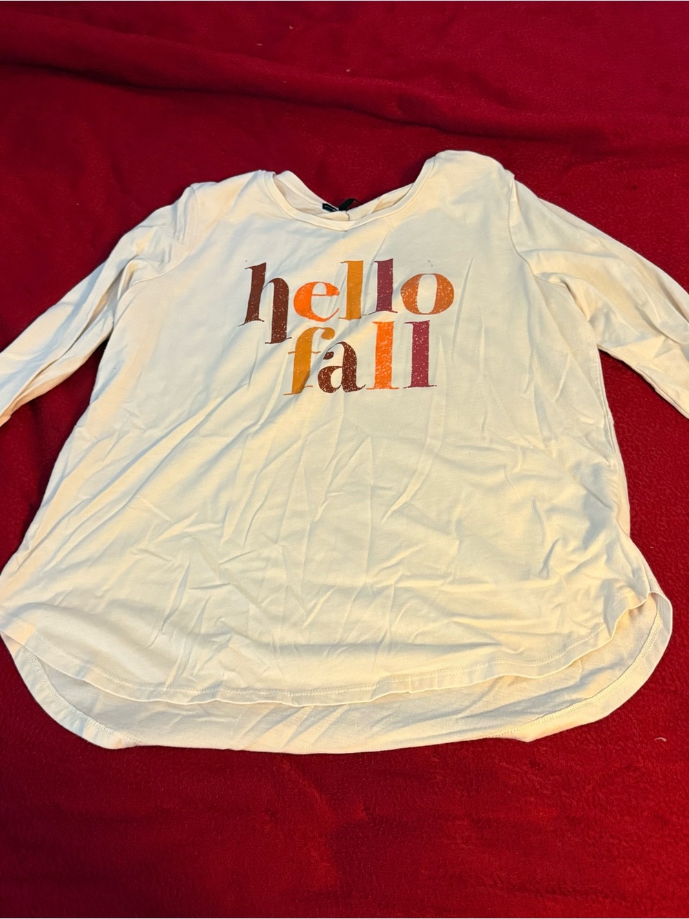 State of Mind White Long Sleeve Tee with Multicolor "hello fall" Graphic